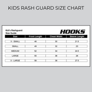 Hooks Pursuit BJJ kids rashguard chart size