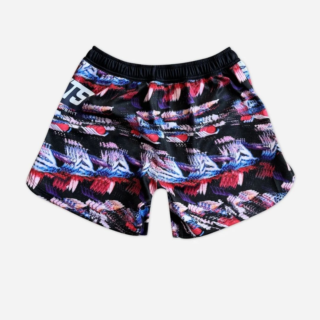Back view of VHTS Trippy Tiger Series 2025 Combat Shorts Iconoclast with bold tiger artwork