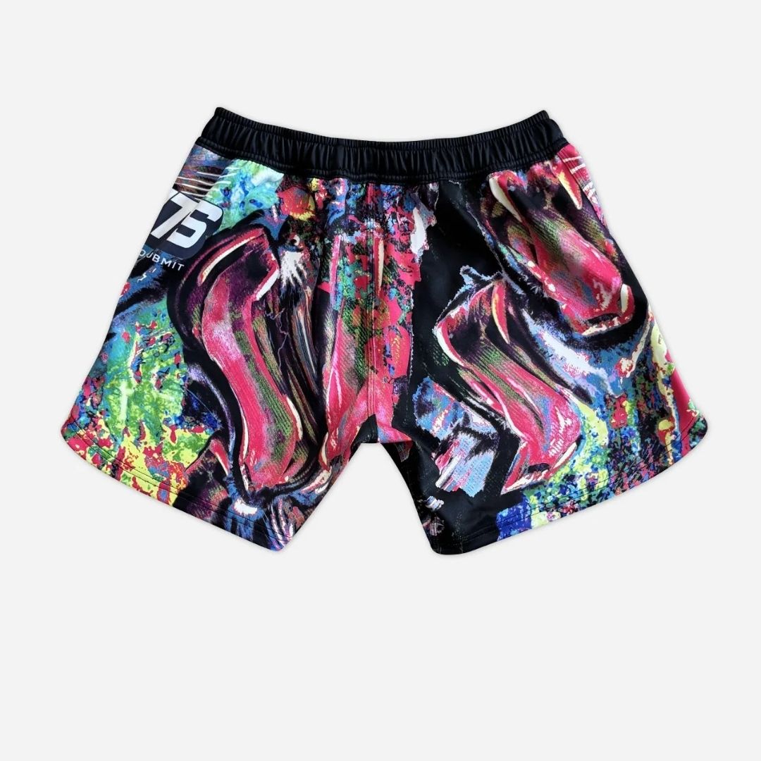 Back view of VHTS Trippy Tiger Series 2025 Combat Shorts Lucid with bold tiger artwork