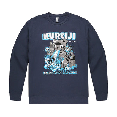 Kureiji - Catzilla Crew Neck Jumper Petrol Blue - Just Jits
