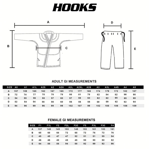 Hooks Adult BJJ Gi Measurements 