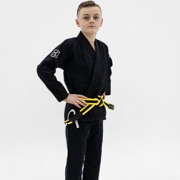 Hooks Kids Prolight II BJJ Gi - Jet Black w/ White includes White Belt - Just Jits