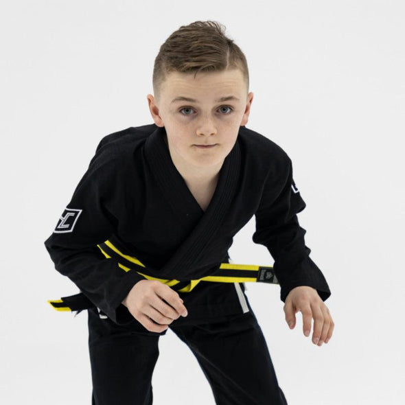 Hooks Kids Prolight II BJJ Gi - Jet Black w/ White includes White Belt - Just Jits