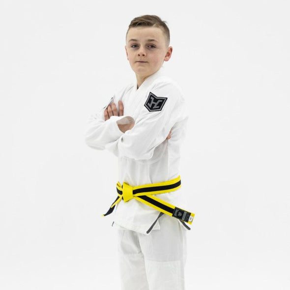 Hooks Kids Prolight II BJJ Gi - White w/ Black & Gun Metal includes White Belt - Just Jits