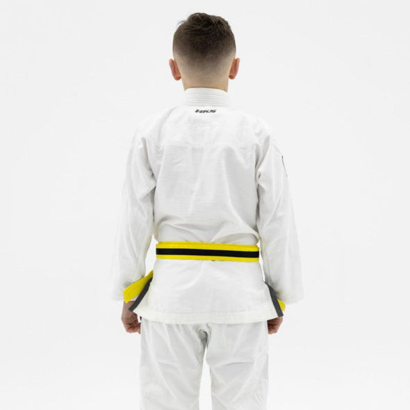 Hooks Kids Prolight II BJJ Gi - White w/ Black & Gun Metal includes White Belt - Just Jits