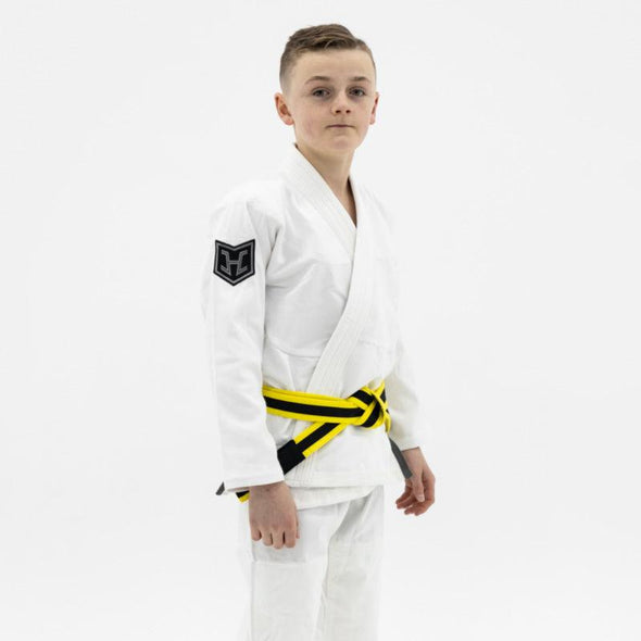 Hooks Kids Prolight II BJJ Gi - White w/ Black & Gun Metal includes White Belt - Just Jits