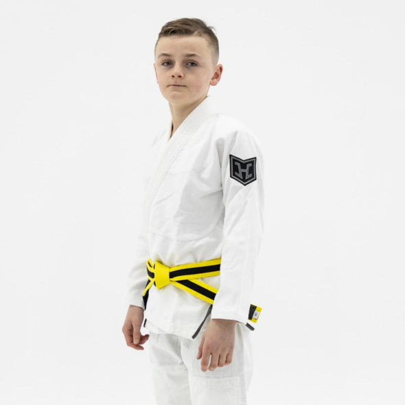 Hooks Kids Prolight II BJJ Gi - White w/ Black & Gun Metal includes White Belt - Just Jits