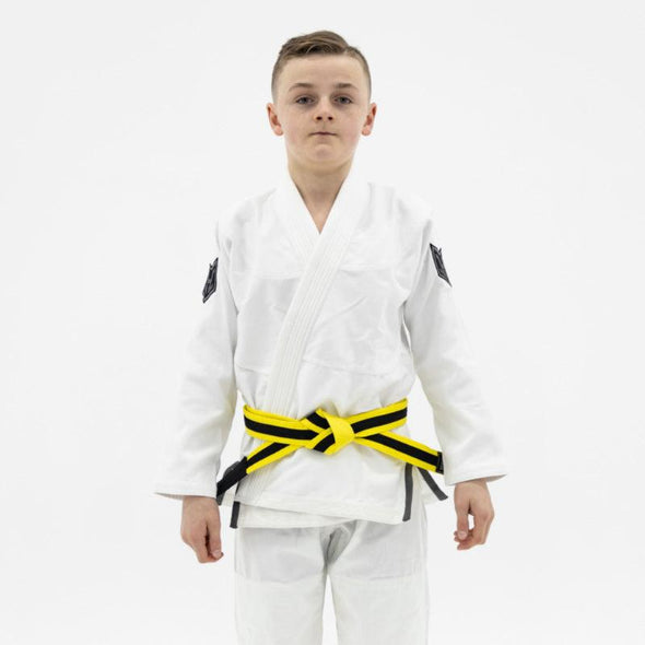 Hooks Kids Prolight II BJJ Gi - White w/ Black & Gun Metal includes White Belt - Just Jits