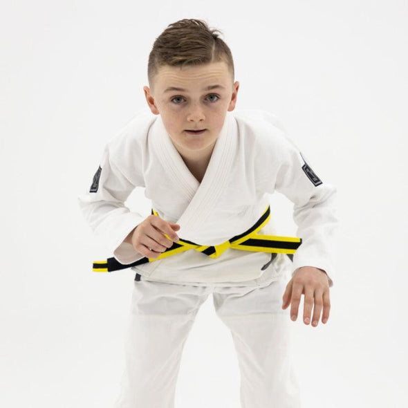 Hooks Kids Prolight II BJJ Gi - White w/ Black & Gun Metal includes White Belt - Just Jits