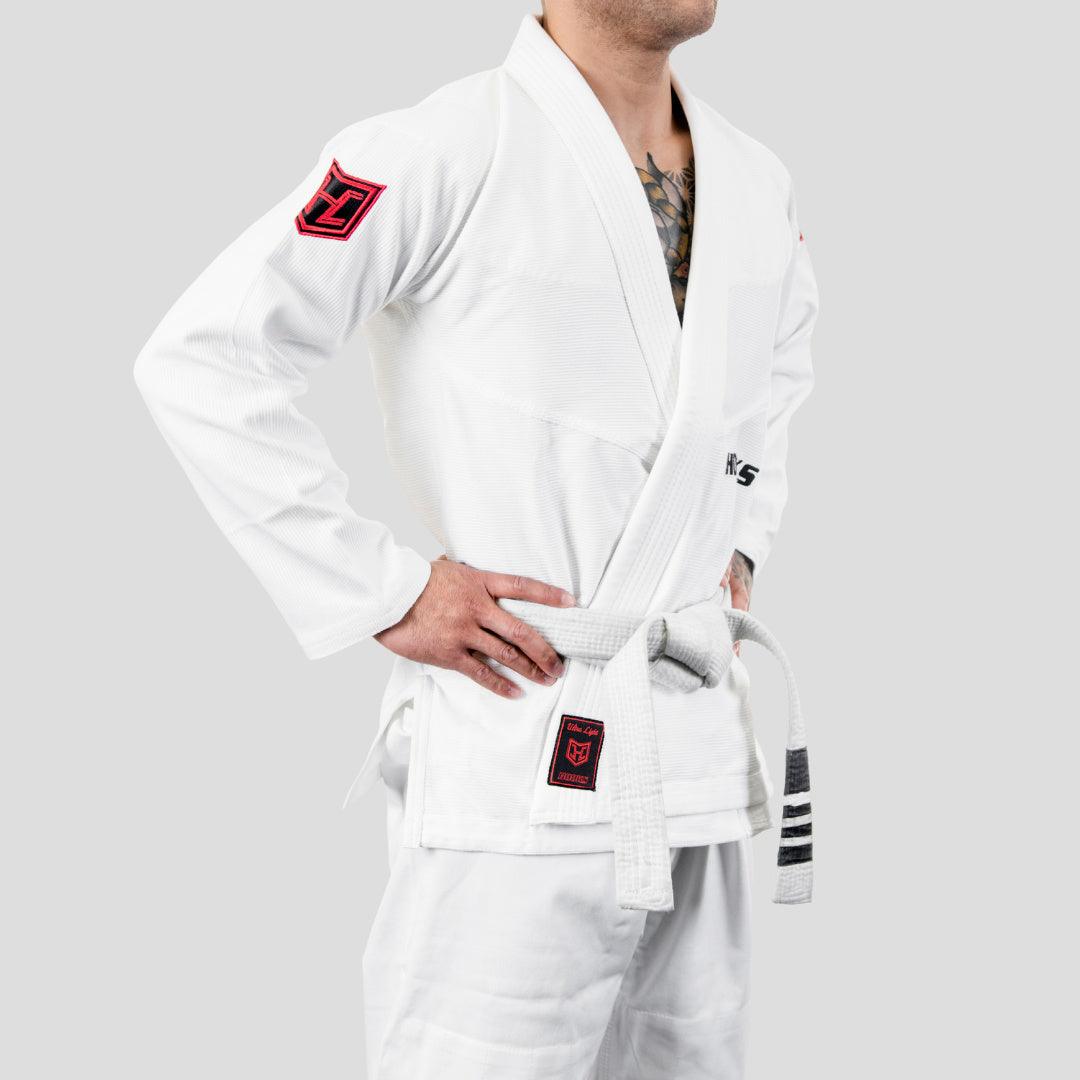 Hooks Ultra Light BJJ Gi - White w/ Black and Red - Just Jits