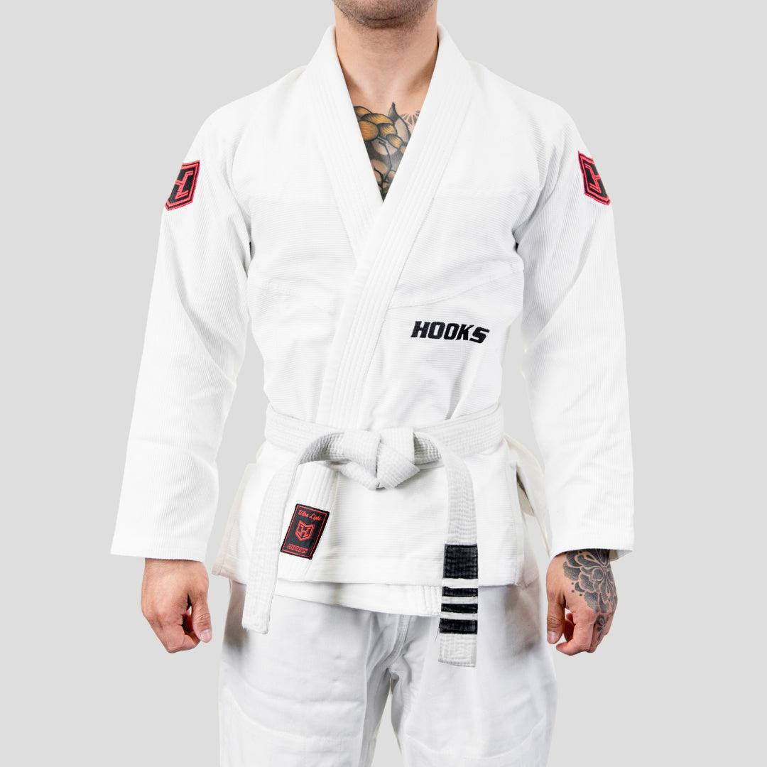 Hooks Ultra Light BJJ Gi - White w/ Black and Red - Just Jits