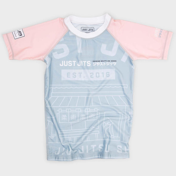 Kids Just Jits Shop Short Sleeve Rashguard - Light Blue/Pink - Just Jits
